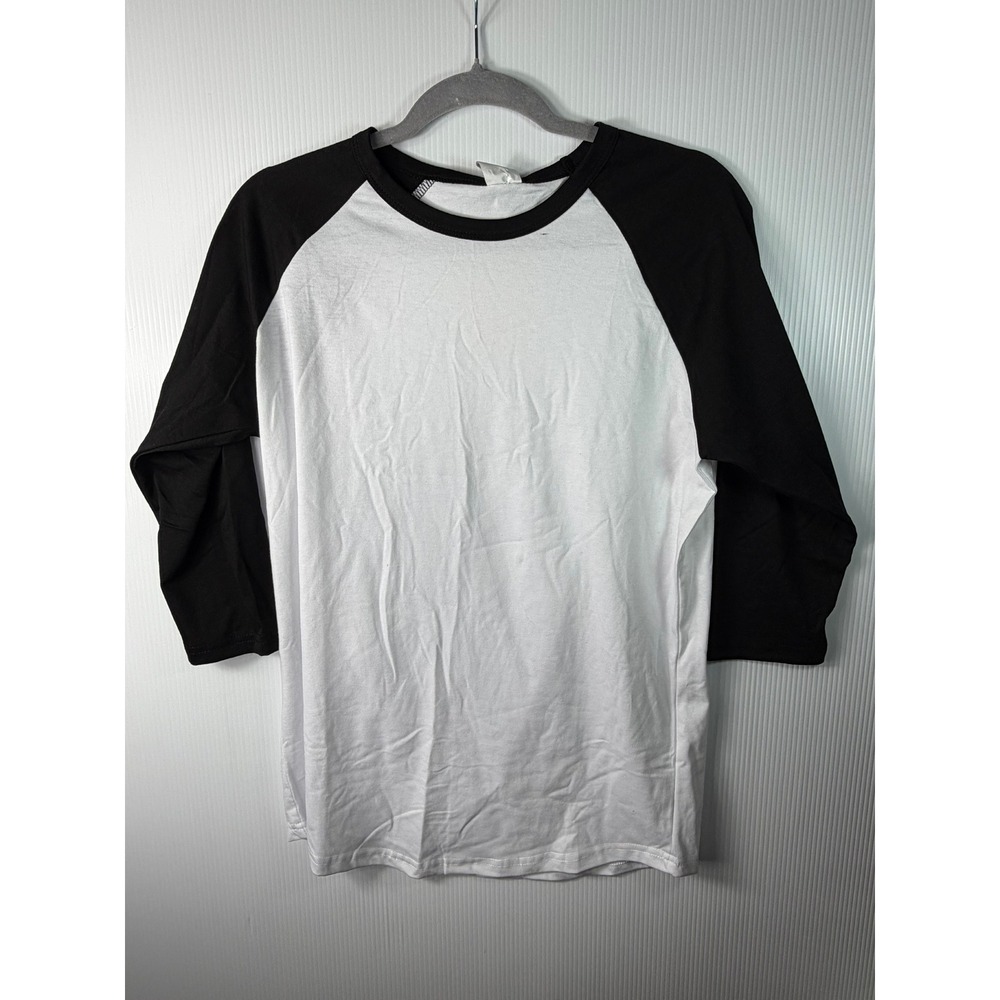 Raglan Baseball Tee 3/4 Sleeve Unisex Size Medium Black White Blank Cotton